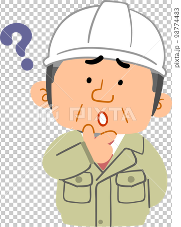 一名身穿工作服、頭戴安全帽的中年男子上半身感到疑惑 98774483