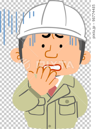 一名身穿工作服和頭盔的中年男子焦慮的上半身 98774485