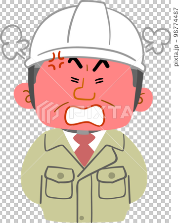 上半身穿著工作服戴著頭盔生氣臉通紅的中年男子 98774487