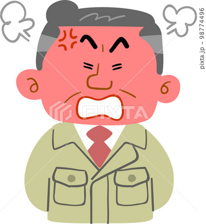 顔を紅潮させて怒る作業着の中年男性の上半身 98774496