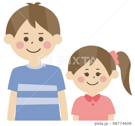 兄妹のイラスト　半身 98774606