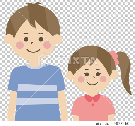 兄妹のイラスト　半身 98774606