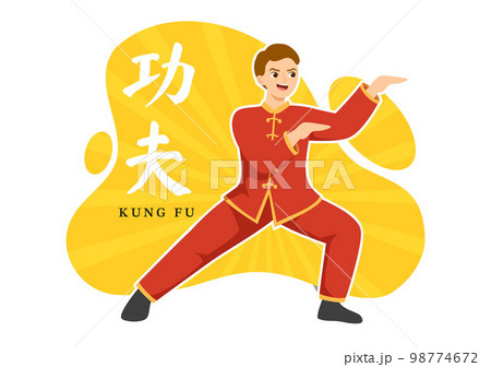 Kung Fu Illustration with People Showing Chinese Sport Martial Art in Flat Cartoon Hand Drawn for Web Banner or Landing Page Templates 98774672