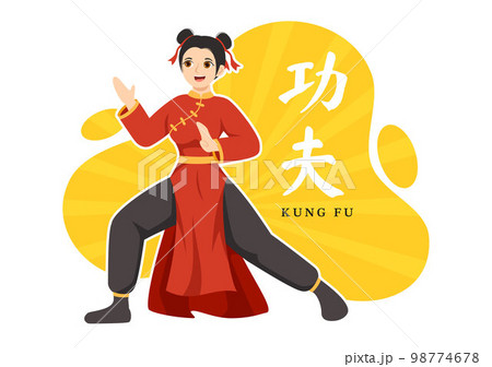 Kung Fu Illustration with People Showing Chinese Sport Martial Art in Flat Cartoon Hand Drawn for Web Banner or Landing Page Templates 98774678