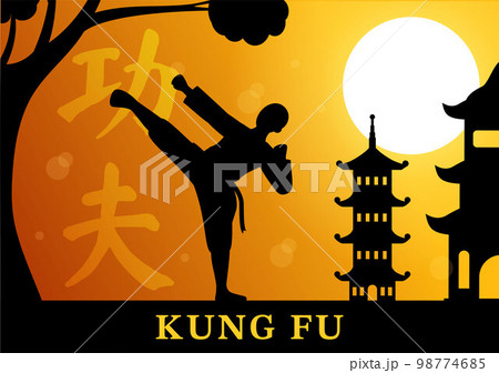 Kung Fu Illustration with People Showing Chinese Sport Martial Art in Flat Cartoon Hand Drawn for Web Banner or Landing Page Templates 98774685