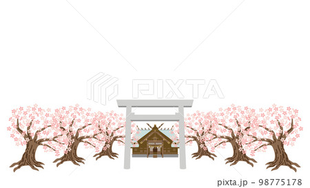 桜の木々と石鳥居の神社のイラスト 桜の木々と石鳥居の神社のイラスト 98775178