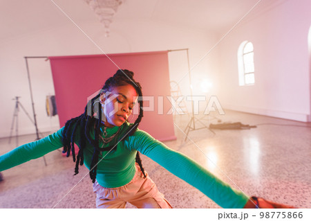 Image of african american female hip hop dancer in studio Image of african american female hip hop dancer in studio 98775866