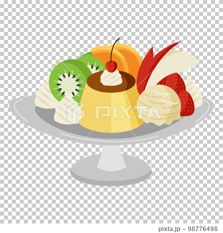 カフェ・レトロ喫茶　プリンアラモードの単品イラスト 98776498
