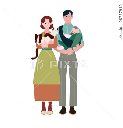 幸せな家庭 夫婦 育児 猫と暮らす 家族 保護猫 98777919
