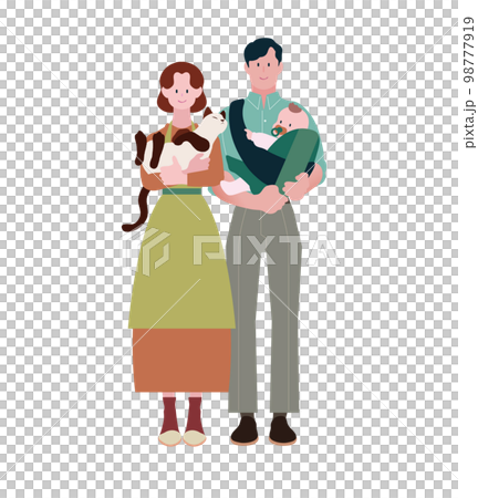 happy family couple child care living with cats family protection cat 98777919