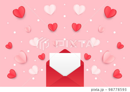 Valentine's day concept posters set. Vector illustration. red and pink paper hearts with frame on geometric background. Cute love sale banners or greeting cards. love romantic happy graphic design 98778593