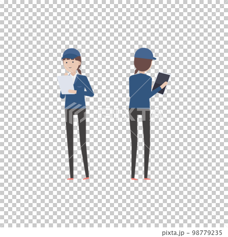 Illustration material of a woman in work clothes operating a tablet Illustration material of a woman in work clothes operating a tablet 98779235
