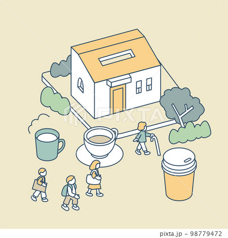 カフェと生活。通勤の間のテイクアウト 98779472