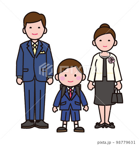新一年生の男の子と両親・白バック 98779631