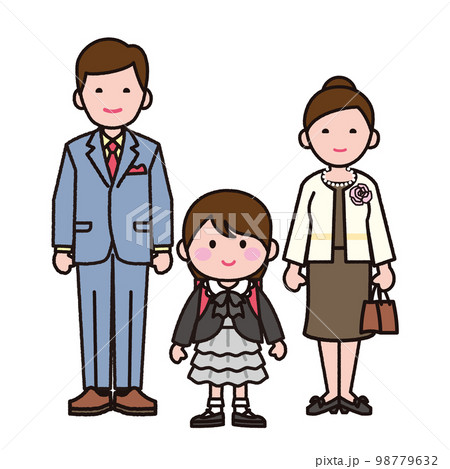 新一年生の女の子と両親・白バック 98779632