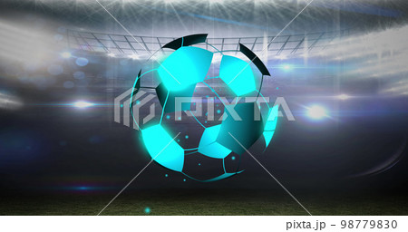 Image of neon soccer ball over sport stadium 98779830