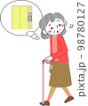 エレベーターを探しながら杖をついて歩くシニア女性 98780127