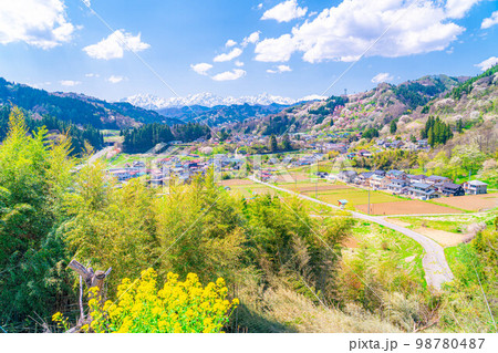 【春素材】里山の春・二反田の桜【長野県】 【春素材】里山の春・二反田の桜【長野県】 98780487