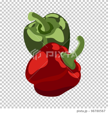 The couple of green and red flat simple peppers 98780567