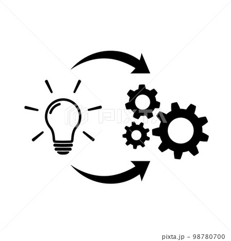 Light bulb with gear and circulating arrows icon 98780700