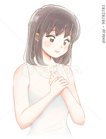 手書きアナログ漫画風・胸に手を当てて微笑む下着姿の女の子 手書きアナログ漫画風・胸に手を当てて微笑む下着姿の女の子 98782781