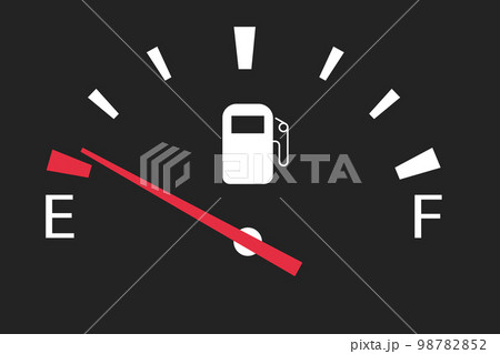 gasoline fuel gauge in car at minimum empty tank 98782852