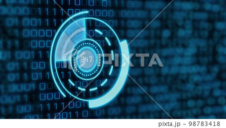 Image of blue circle with numbers over binary code 98783418