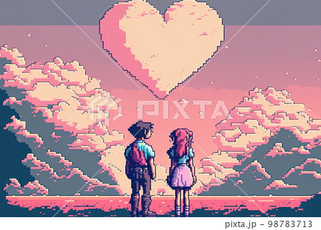 Valentine card background pixel art style graphic. 98783713