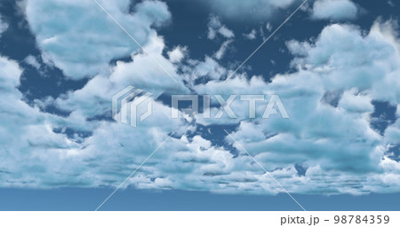 Image of multiple white clouds on blue sky and horizon Image of multiple white clouds on blue sky and horizon 98784359