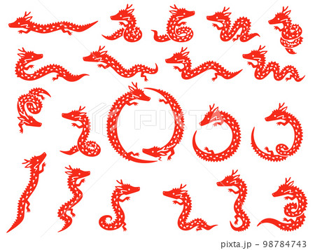赤い龍のキャラクターのイラストセットのイラスト素材 [98784743] - PIXTA