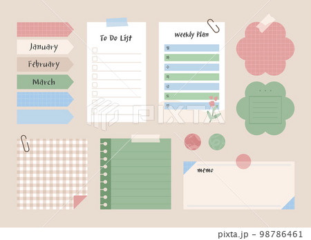 Highteen concept notes and stickers for diary 98786461