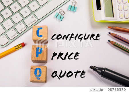 CPQ - Configure Price Quote. Wooden blocks on a white office table 98786579