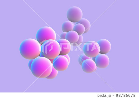 3D abstract liquid bubbles on purple background. 98786678