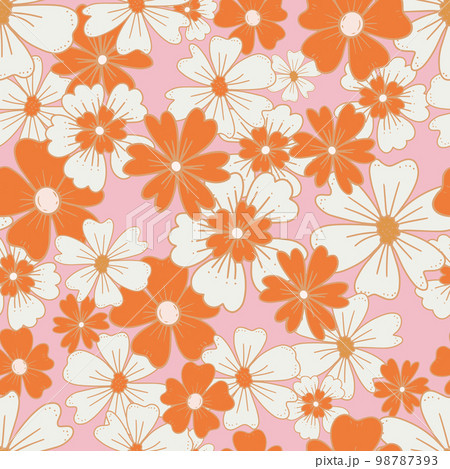 Floral retro boho pattern. Flower Power. Hippie pattern of the sixties. Summer flowers pattern. Boho style design. 98787393