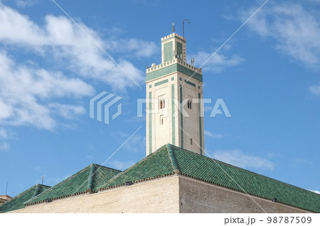 Africa, Morocco, Tower and green tiled roof of mosque Africa, Morocco, Tower and green tiled roof of mosque 98787509