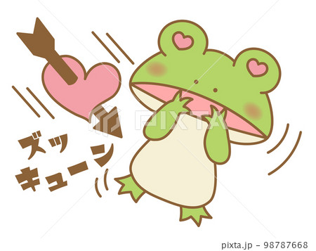 ズッキューンとハートを撃ち抜かれるカエル　オノマトペ 98787668