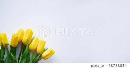 Flowers composition. Yellow tulip flowers on soft white background. Spring, summer concept 98788034
