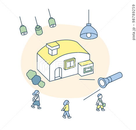 ランプや明かりに照らされる家 98789259