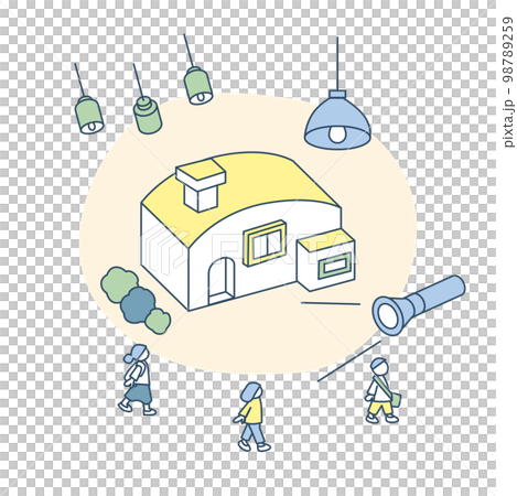 ランプや明かりに照らされる家 98789259