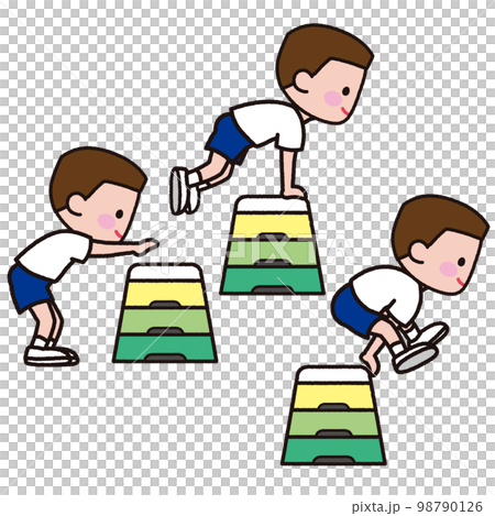 Boy jumping in the vaulting box 98790126