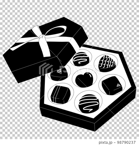箱に入ったバレンタインチョコレート　おしゃれなモノクロイラスト素材 98790237