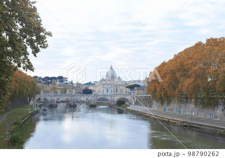 秋のテベレ川とサンピエトロ寺院 98790262