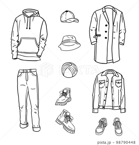 Hand drawn set of men s casual clothes sketches Hand drawn set of men s casual clothes sketches 98790448