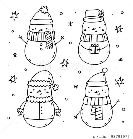 Set of cute snowmen in festive costumesのイラスト素材 [98791972] - PIXTA