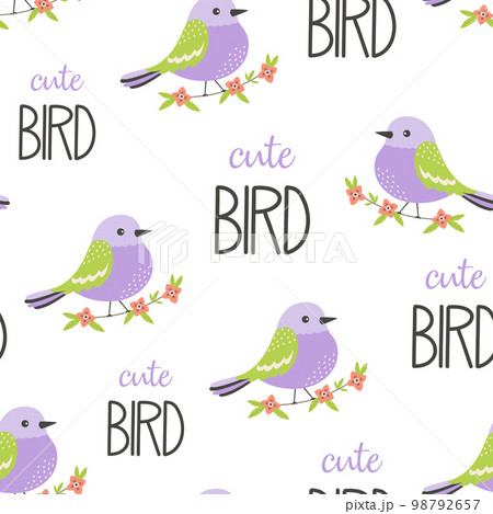 cartoon seamless pattern with bird on branch 98792657