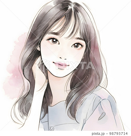 若い女性の水彩画イラスト「AI生成画像」 98793714