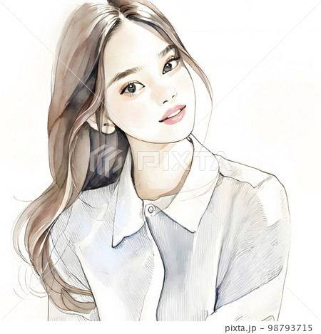 若い女性の水彩画イラスト「AI生成画像」のイラスト素材 [98793715