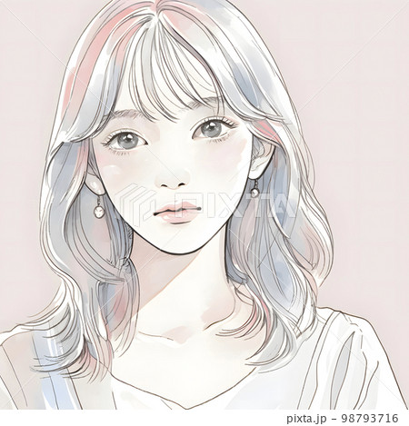若い女性の水彩画イラスト「AI生成画像」 98793716