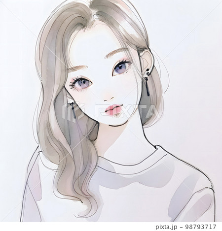 若い女性の水彩画イラスト「AI生成画像」 98793717