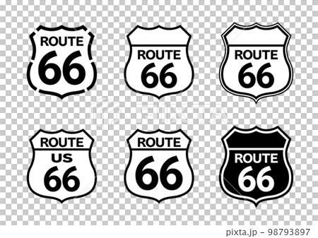 ルート66の標識看板　モノクロアイコンセット 98793897